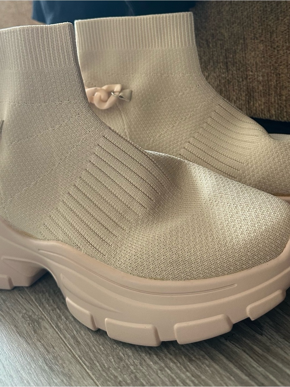 Cuccoo Neutral yKnit Platform Sock Sneakers - Women's Beige
